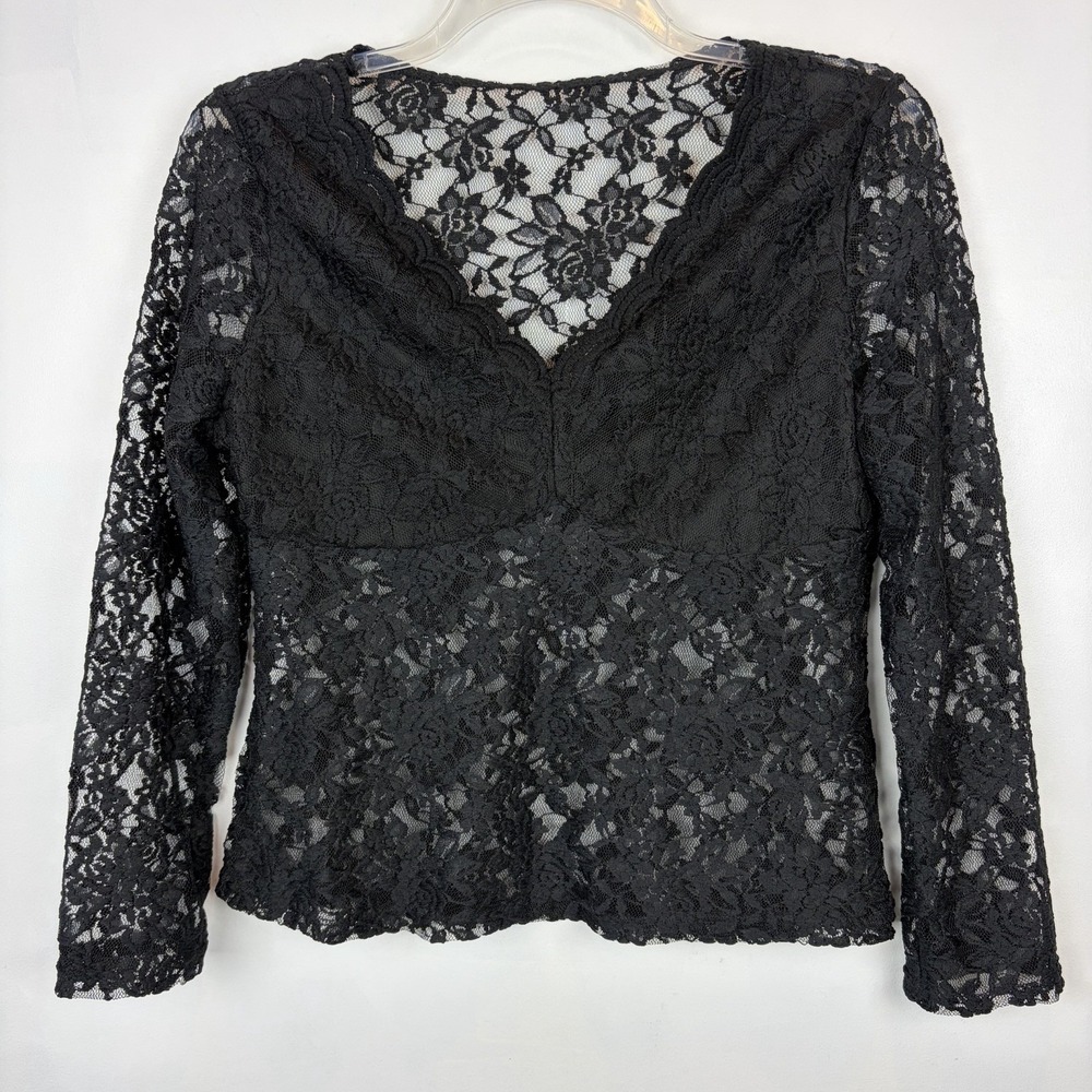 Black Lace Top Womens XXL Sheer Long Sleeve Stretch Dark Romantic Goth Steampunk